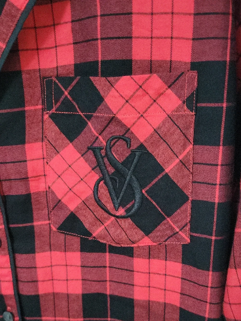 Victoria's Secret Red and Black Buffalo Plaid Pajama Shirt, Size Small